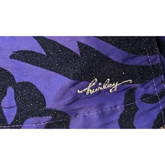 Y2K Hurley Sparkle Board Shorts 7 Juniors Purple Tropical Black Velvet Burnout - Picture 3 of 9